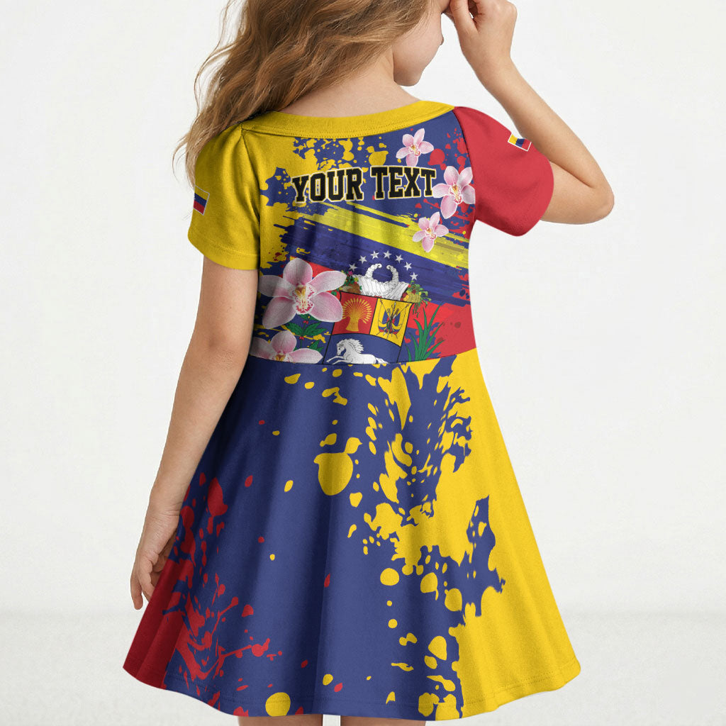 Personalized Venezuela Orchid Cattleya Mossiae Kid Short Sleeve Dress Flag Color Inspired
