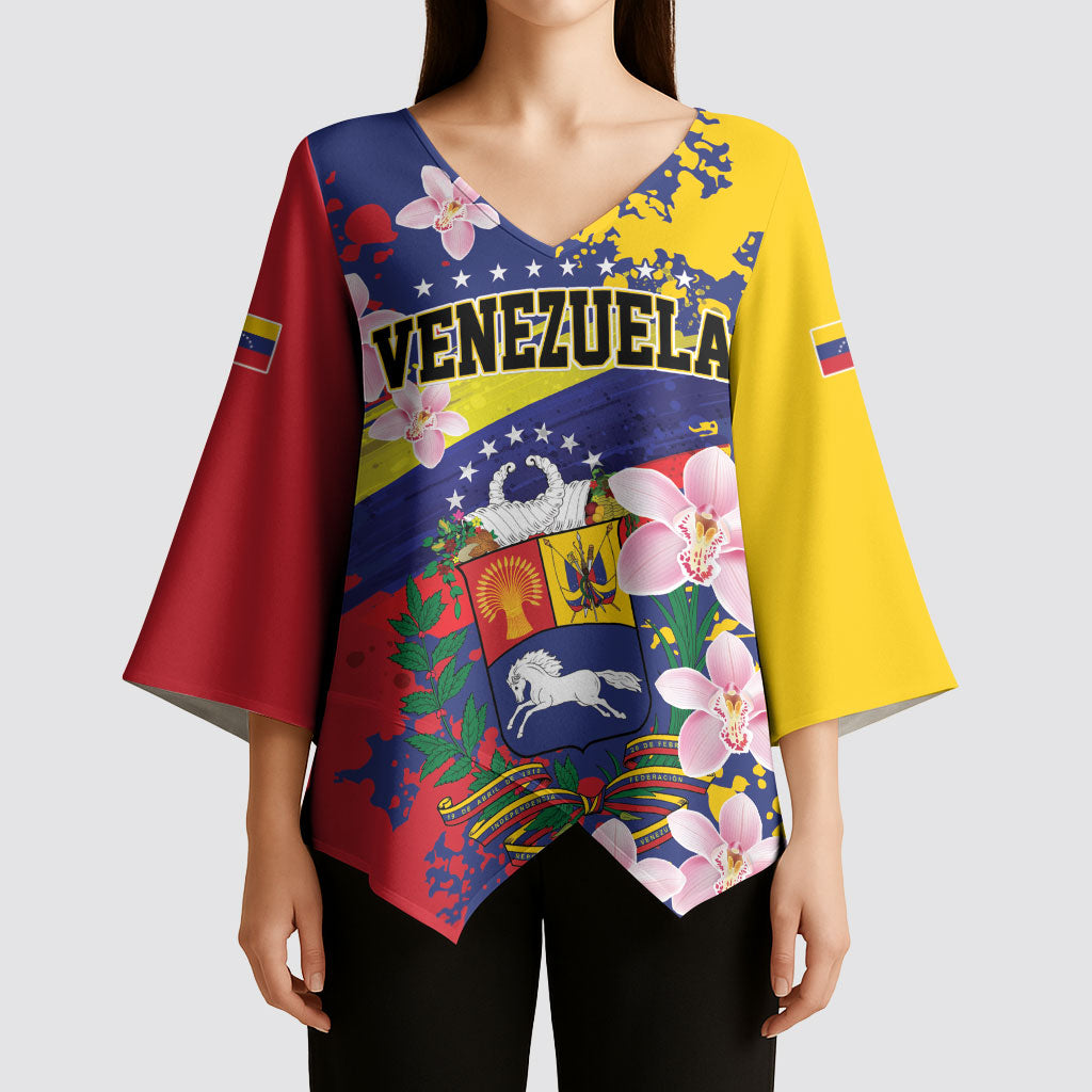 Personalized Venezuela Orchid Cattleya Mossiae Kimono Sleeve Blouse Flag Color Inspired
