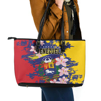 Venezuela Orchid Cattleya Mossiae Leather Tote Bag Flag Color Inspired