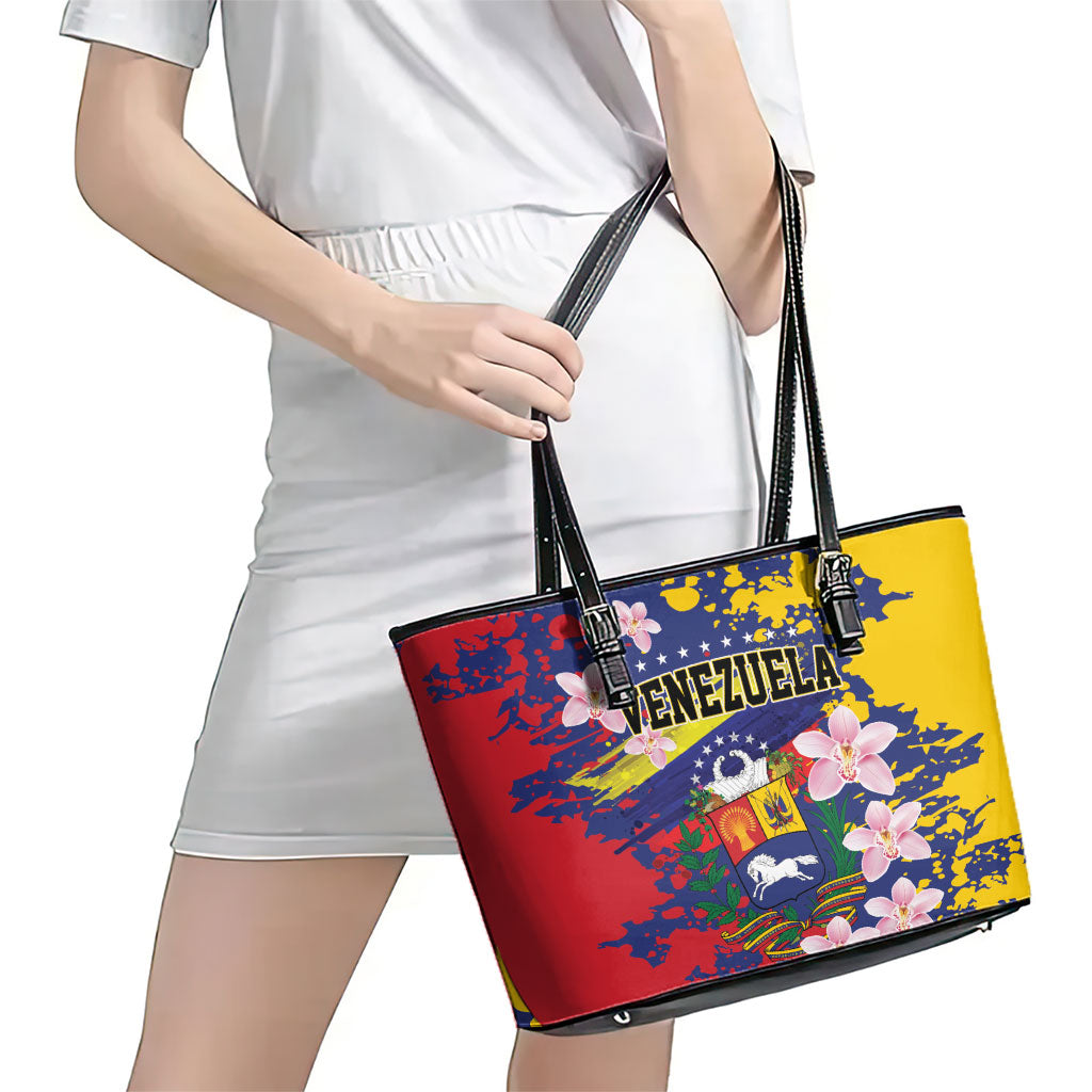 Venezuela Orchid Cattleya Mossiae Leather Tote Bag Flag Color Inspired