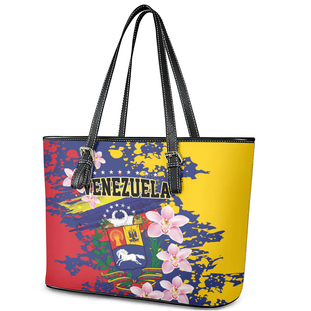 Venezuela Orchid Cattleya Mossiae Leather Tote Bag Flag Color Inspired