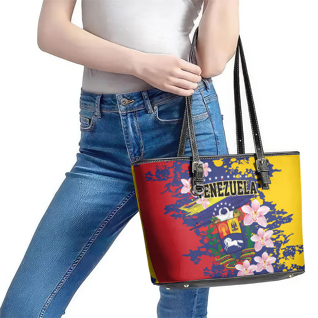 Venezuela Orchid Cattleya Mossiae Leather Tote Bag Flag Color Inspired