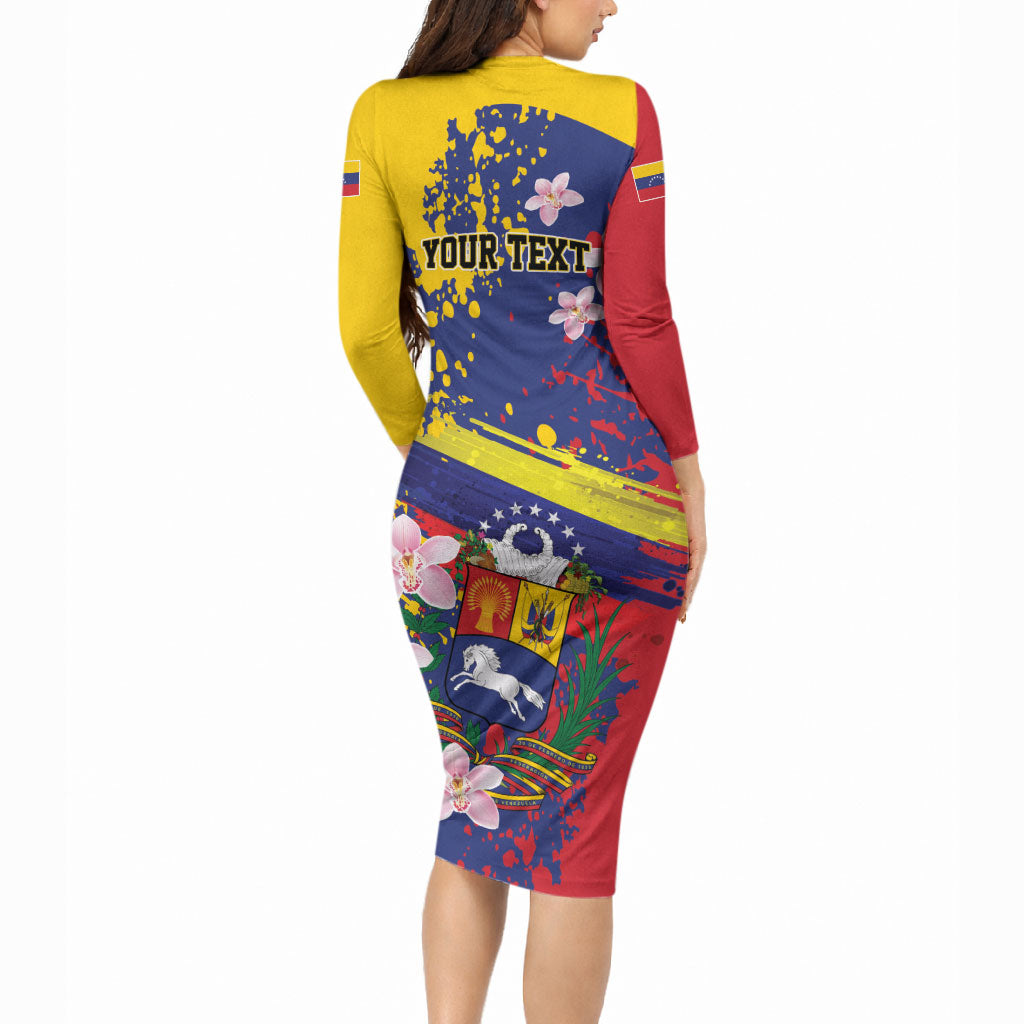 Personalized Venezuela Orchid Cattleya Mossiae Long Sleeve Bodycon Dress Flag Color Inspired