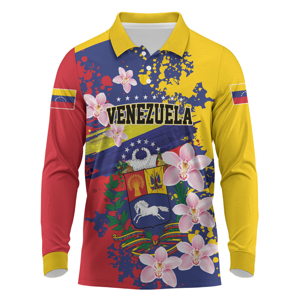 Personalized Venezuela Orchid Cattleya Mossiae Long Sleeve Polo Shirt Flag Color Inspired