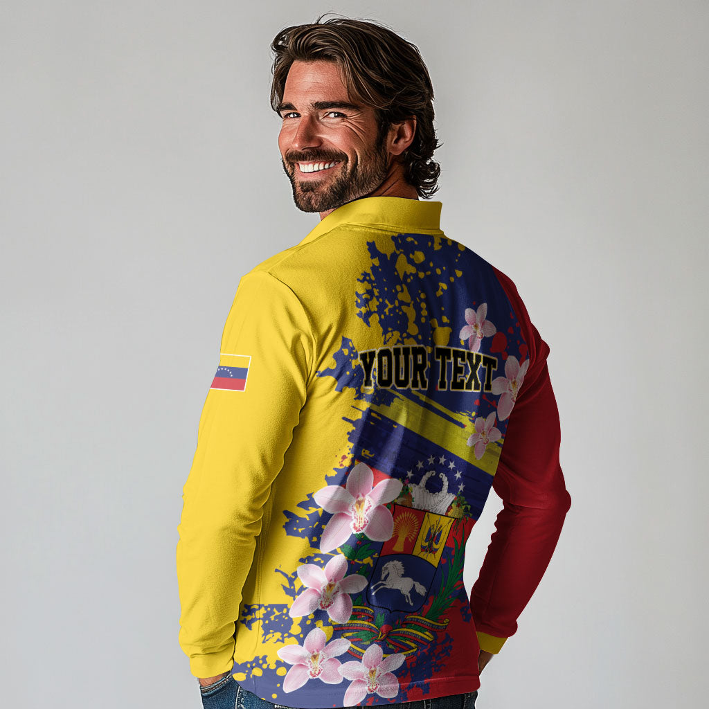 Personalized Venezuela Orchid Cattleya Mossiae Long Sleeve Polo Shirt Flag Color Inspired