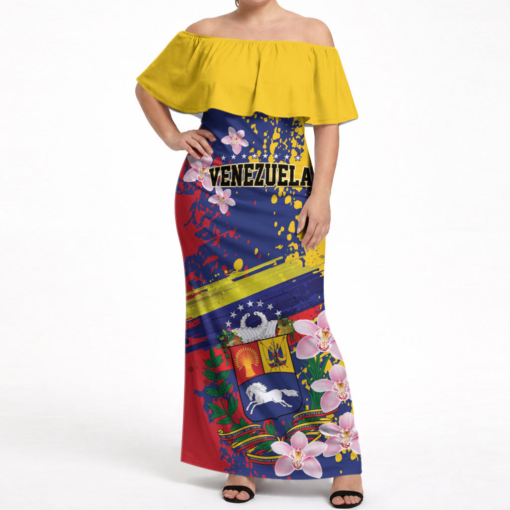 Personalized Venezuela Orchid Cattleya Mossiae Off Shoulder Maxi Dress Flag Color Inspired