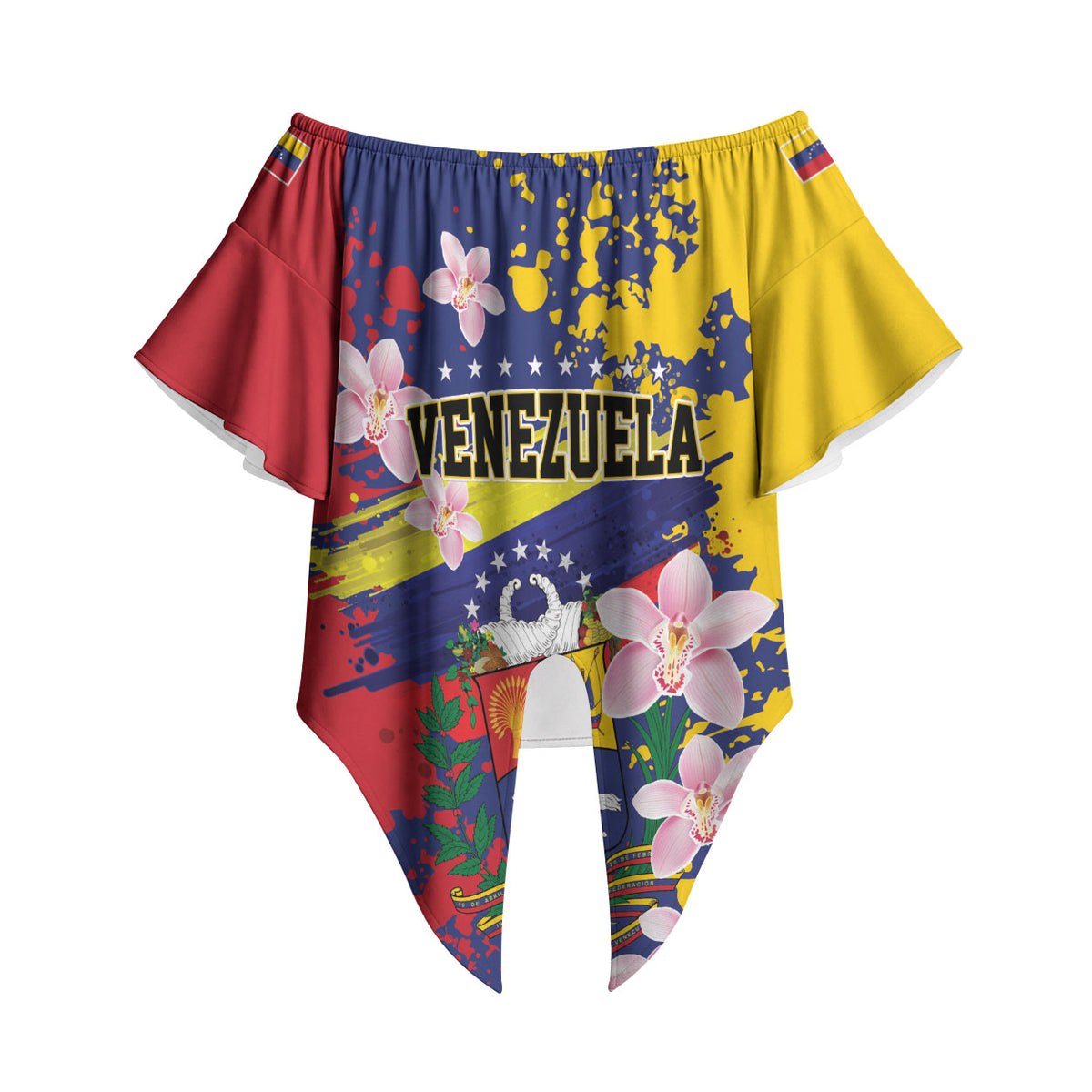 Personalized Venezuela Orchid Cattleya Mossiae Off Shoulder Wrap Waist Top Flag Color Inspired