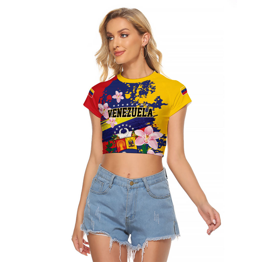 Personalized Venezuela Orchid Cattleya Mossiae Raglan Cropped T Shirt Flag Color Inspired
