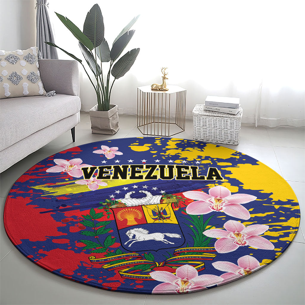 Venezuela Orchid Cattleya Mossiae Round Carpet Flag Color Inspired
