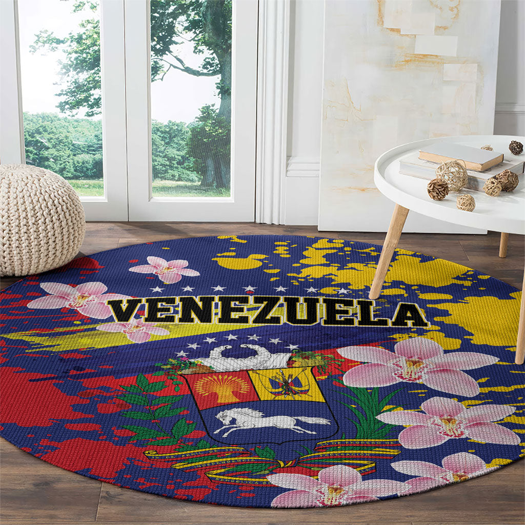 Venezuela Orchid Cattleya Mossiae Round Carpet Flag Color Inspired