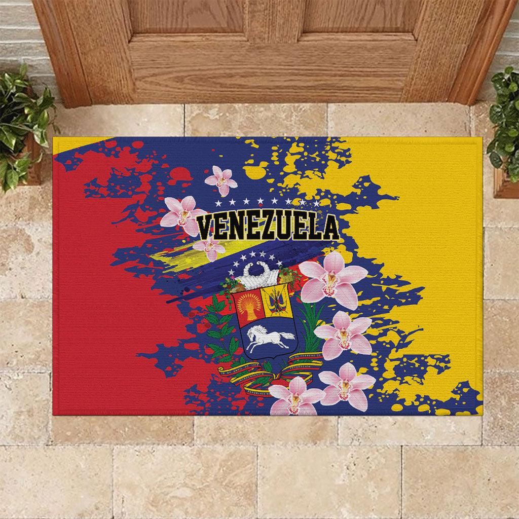 Venezuela Orchid Cattleya Mossiae Rubber Doormat Flag Color Inspired
