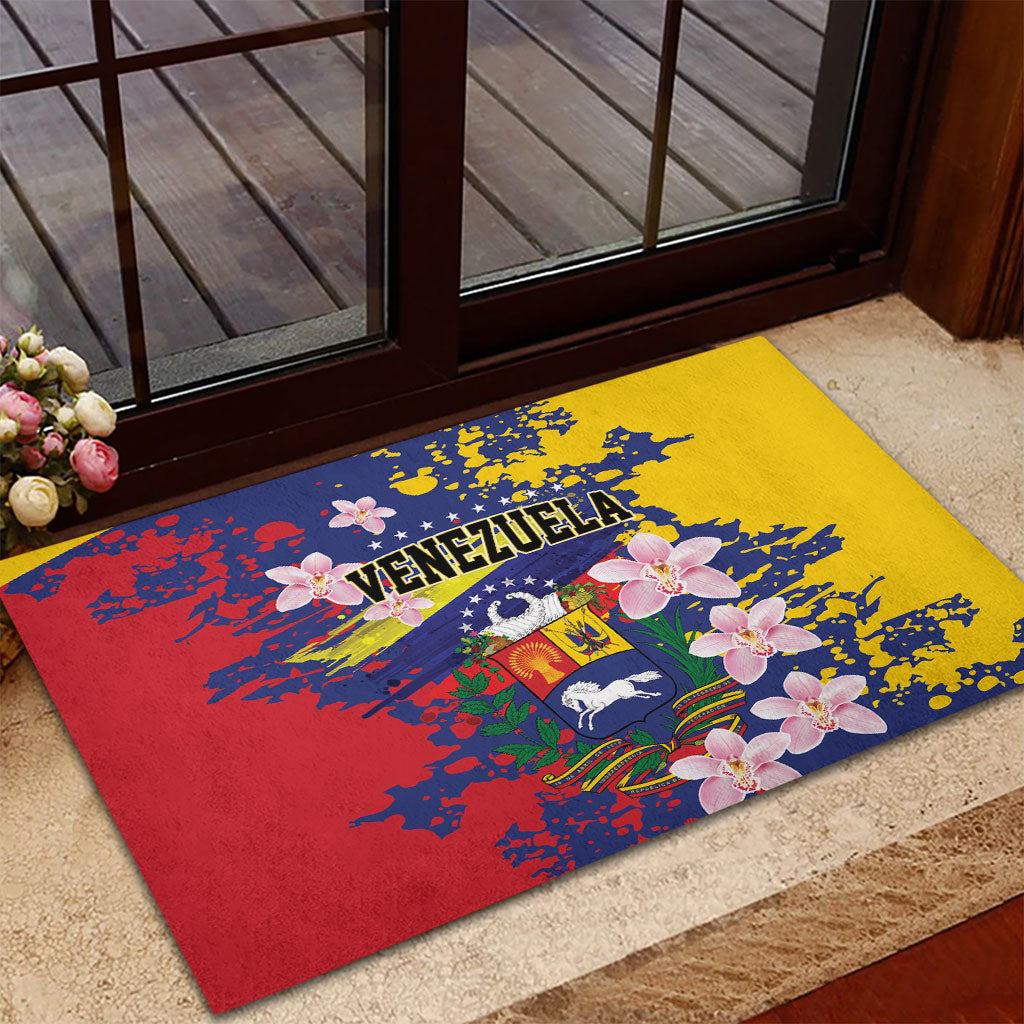 Venezuela Orchid Cattleya Mossiae Rubber Doormat Flag Color Inspired
