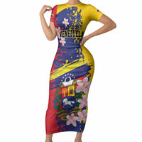 Personalized Venezuela Orchid Cattleya Mossiae Short Sleeve Bodycon Dress Flag Color Inspired