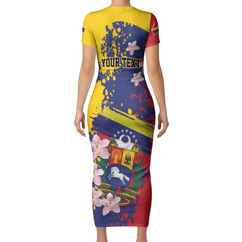Personalized Venezuela Orchid Cattleya Mossiae Short Sleeve Bodycon Dress Flag Color Inspired