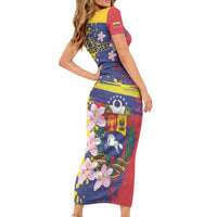 Personalized Venezuela Orchid Cattleya Mossiae Short Sleeve Bodycon Dress Flag Color Inspired