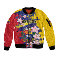 Personalized Venezuela Orchid Cattleya Mossiae Sleeve Zip Bomber Jacket Flag Color Inspired