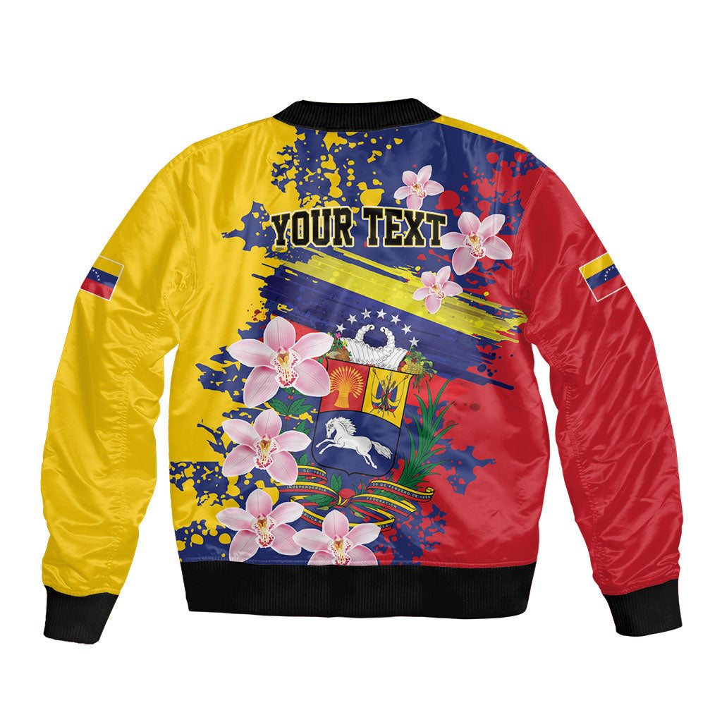 Personalized Venezuela Orchid Cattleya Mossiae Sleeve Zip Bomber Jacket Flag Color Inspired