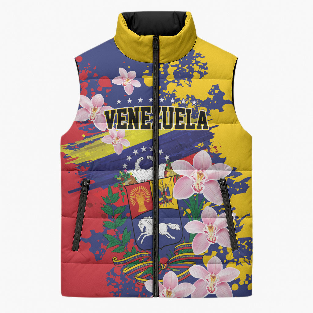 Personalized Venezuela Orchid Cattleya Mossiae Sleeveless Puffer Jacket Flag Color Inspired