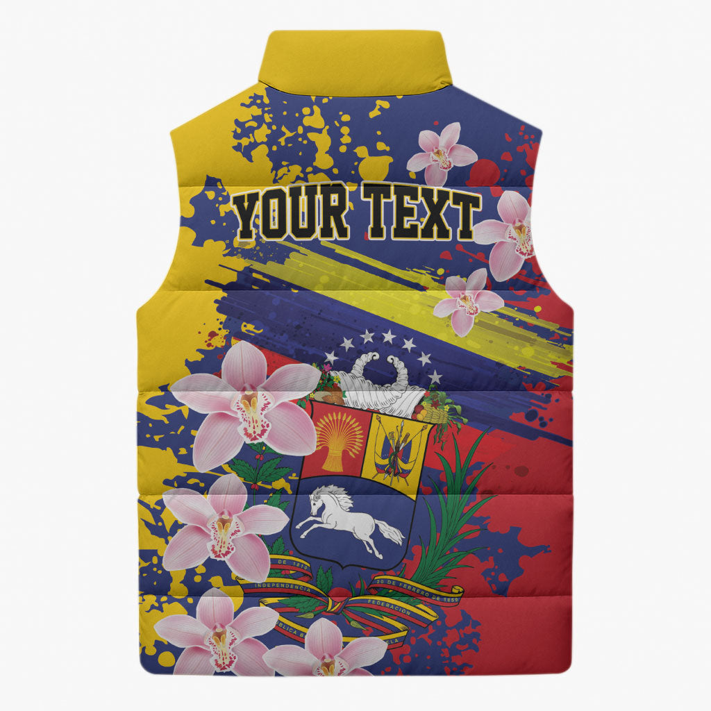 Personalized Venezuela Orchid Cattleya Mossiae Sleeveless Puffer Jacket Flag Color Inspired