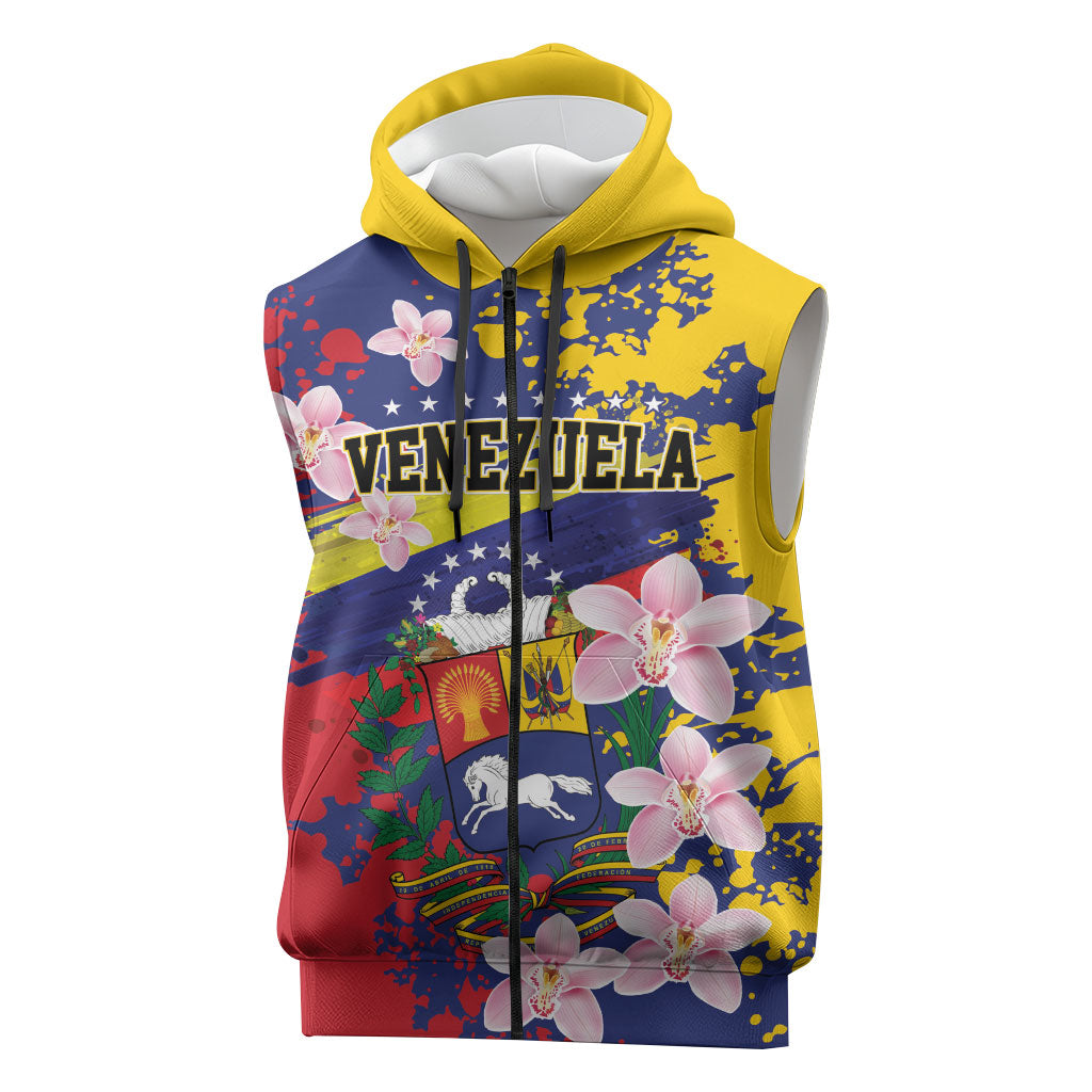 Personalized Venezuela Orchid Cattleya Mossiae Sleeveless Zip Hoodie Flag Color Inspired