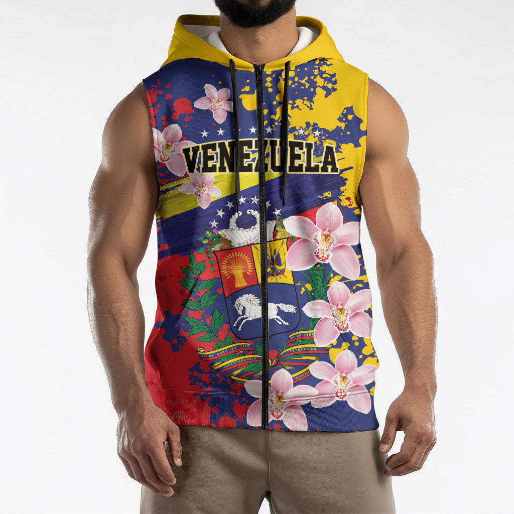 Personalized Venezuela Orchid Cattleya Mossiae Sleeveless Zip Hoodie Flag Color Inspired