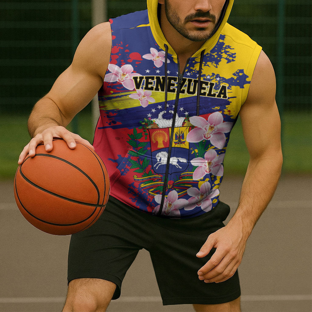 Personalized Venezuela Orchid Cattleya Mossiae Sleeveless Zip Hoodie Flag Color Inspired