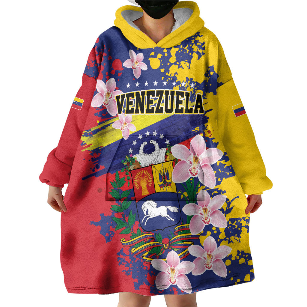 Personalized Venezuela Orchid Cattleya Mossiae Wearable Blanket Hoodie Flag Color Inspired