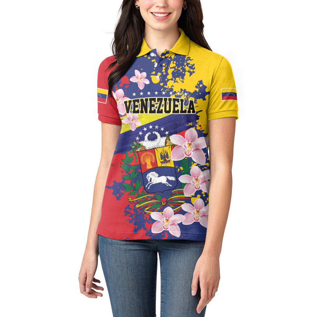 Personalized Venezuela Orchid Cattleya Mossiae Women Polo Shirt Flag Color Inspired