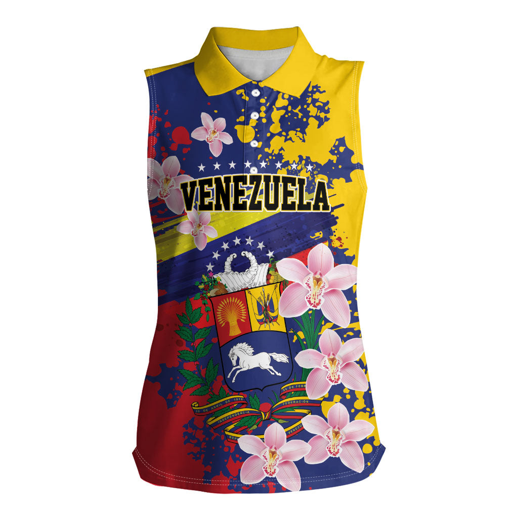 Personalized Venezuela Orchid Cattleya Mossiae Women Sleeveless Polo Shirt Flag Color Inspired