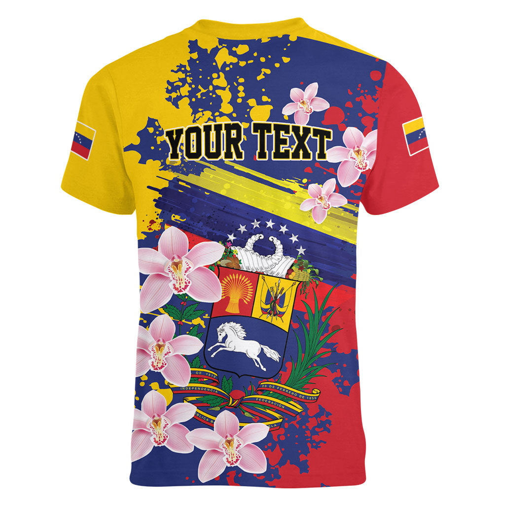 Personalized Venezuela Orchid Cattleya Mossiae Women V-Neck T-Shirt Flag Color Inspired