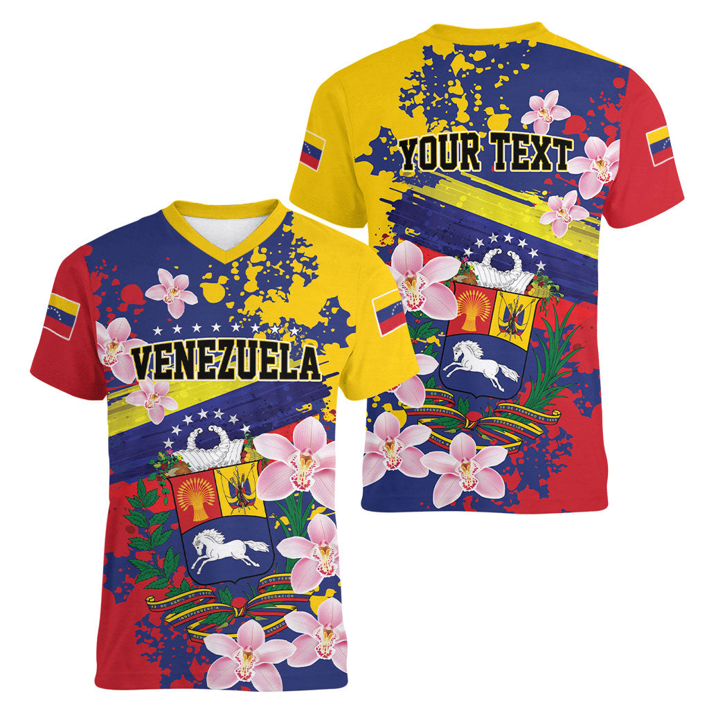 Personalized Venezuela Orchid Cattleya Mossiae Women V-Neck T-Shirt Flag Color Inspired