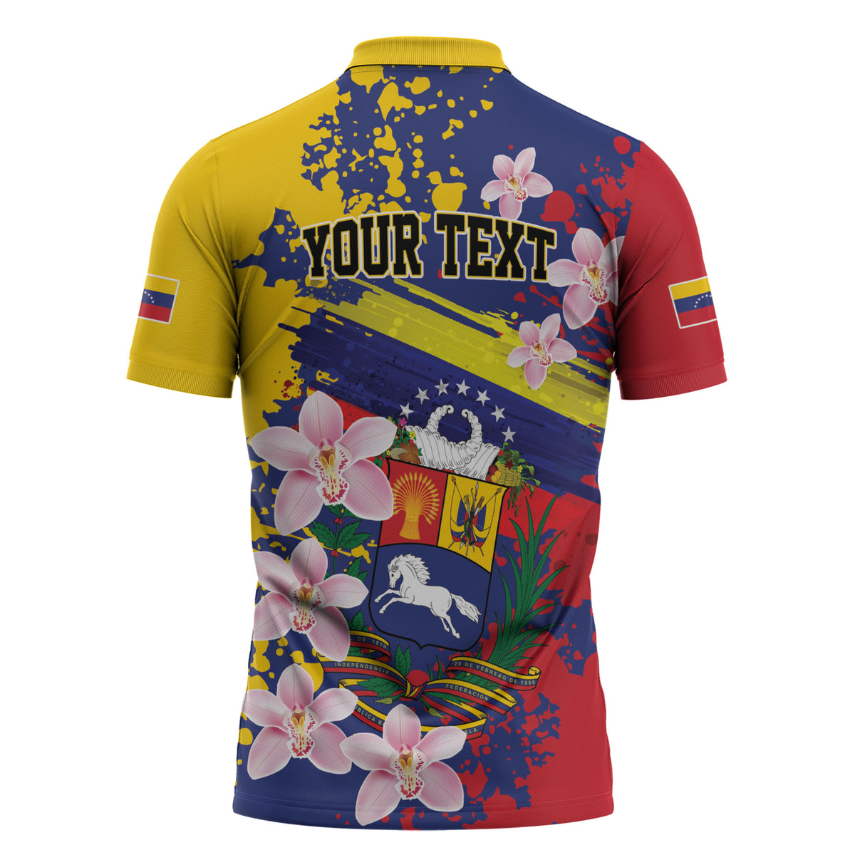 Personalized Venezuela Orchid Cattleya Mossiae Zipper Polo Shirt Flag Color Inspired