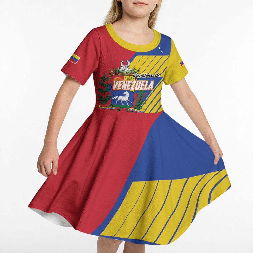 Personalized Republic of Venezuela Kid Short Sleeve Dress Flag Color Inspired