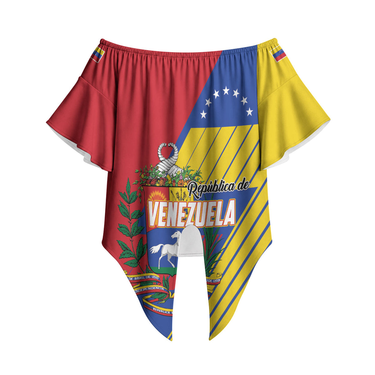 Personalized Republic of Venezuela Off Shoulder Wrap Waist Top Flag Color Inspired