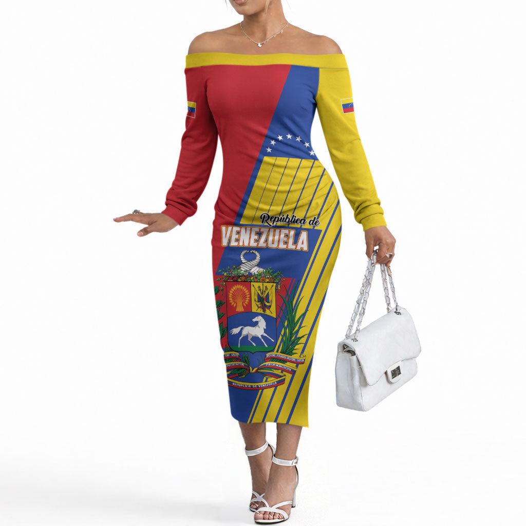 Personalized Republic of Venezuela Off The Shoulder Long Sleeve Dress Flag Color Inspired