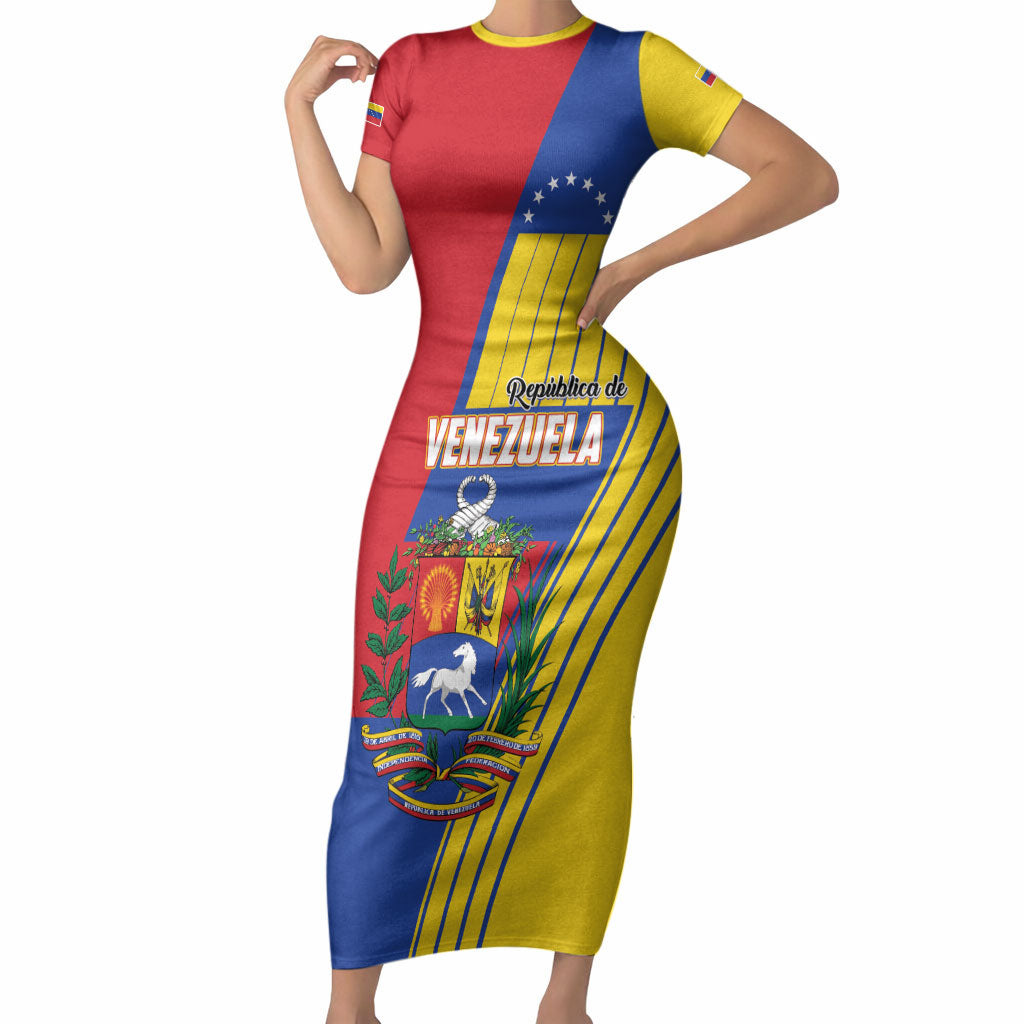 Personalized Republic of Venezuela Short Sleeve Bodycon Dress Flag Color Inspired