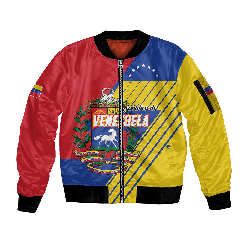 Personalized Republic of Venezuela Sleeve Zip Bomber Jacket Flag Color Inspired