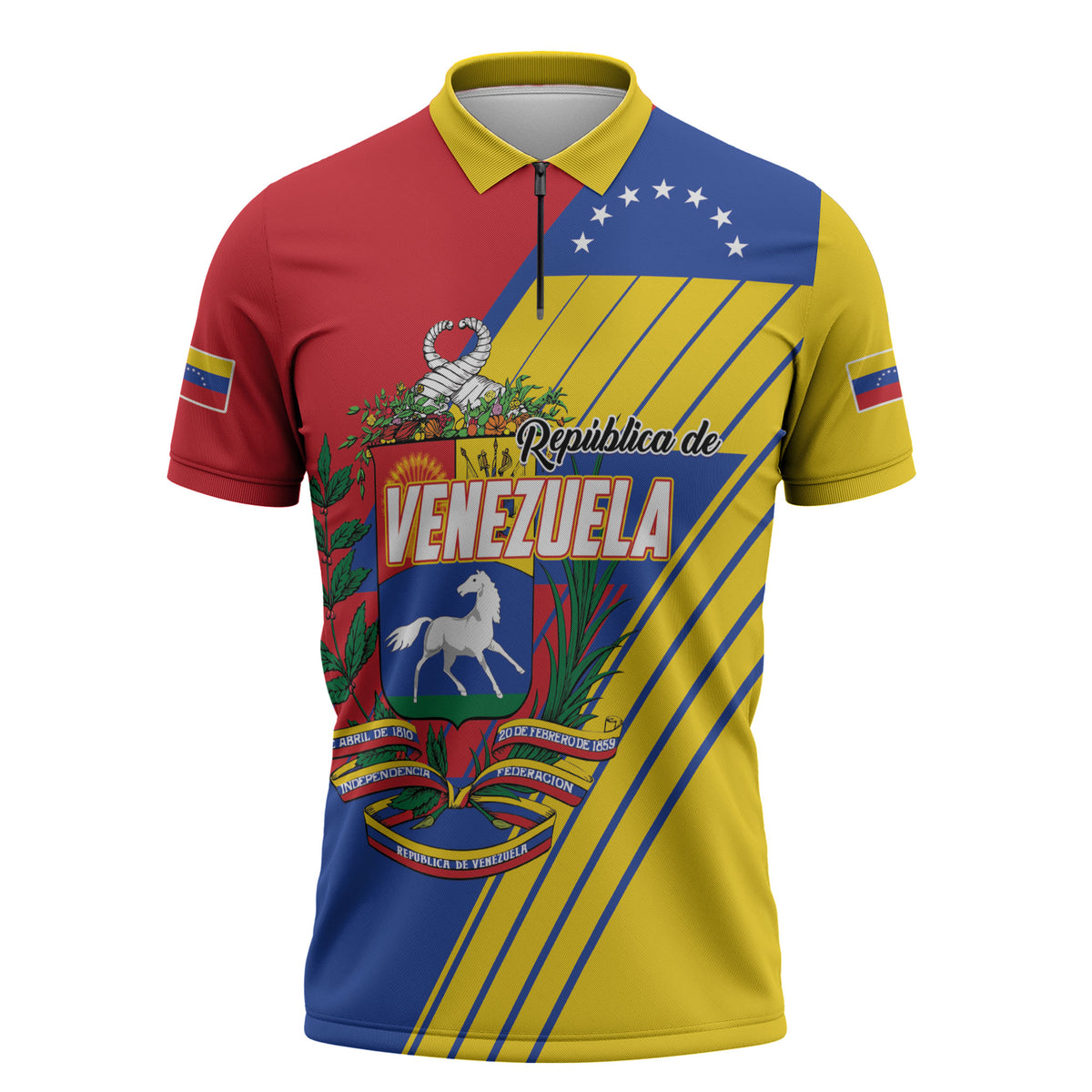 Personalized Republic of Venezuela Zipper Polo Shirt Flag Color Inspired