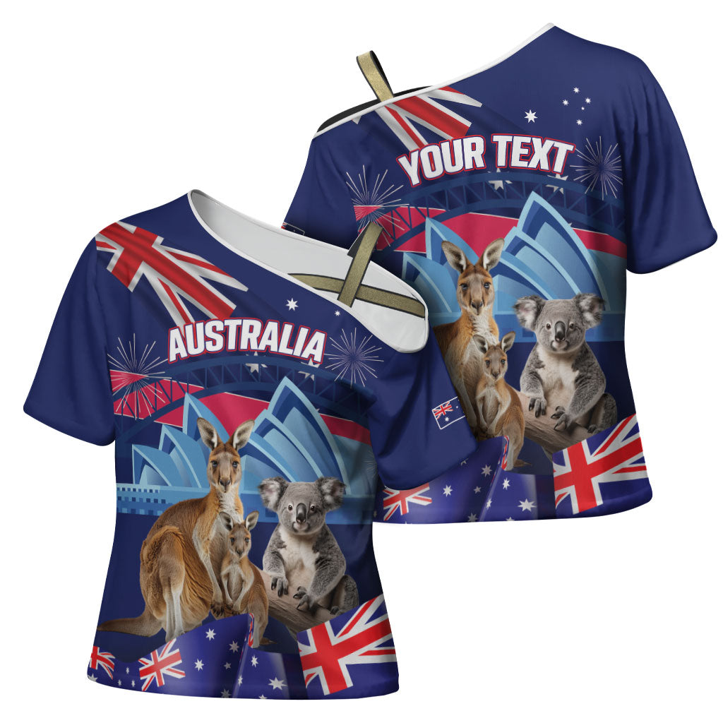 Personalised Australia Kangaroo Koala Cross Shoulder Shirt Aussie Flag Inspired