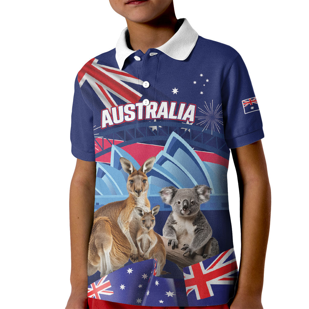 Personalised Australia Kangaroo Koala Kid Polo Shirt Aussie Flag Inspired