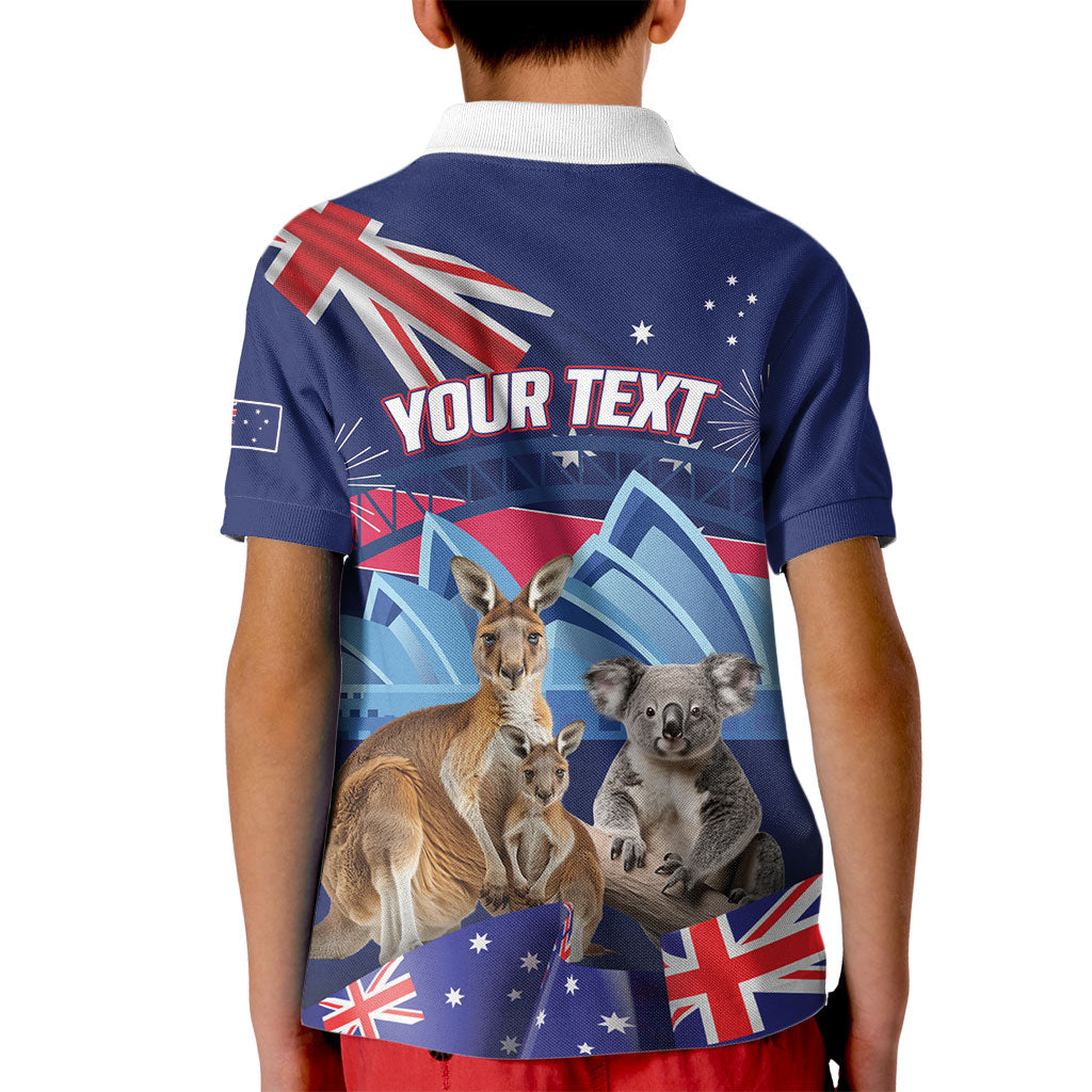 Personalised Australia Kangaroo Koala Kid Polo Shirt Aussie Flag Inspired