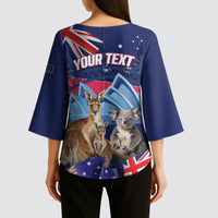 Personalised Australia Kangaroo Koala Kimono Sleeve Blouse Aussie Flag Inspired
