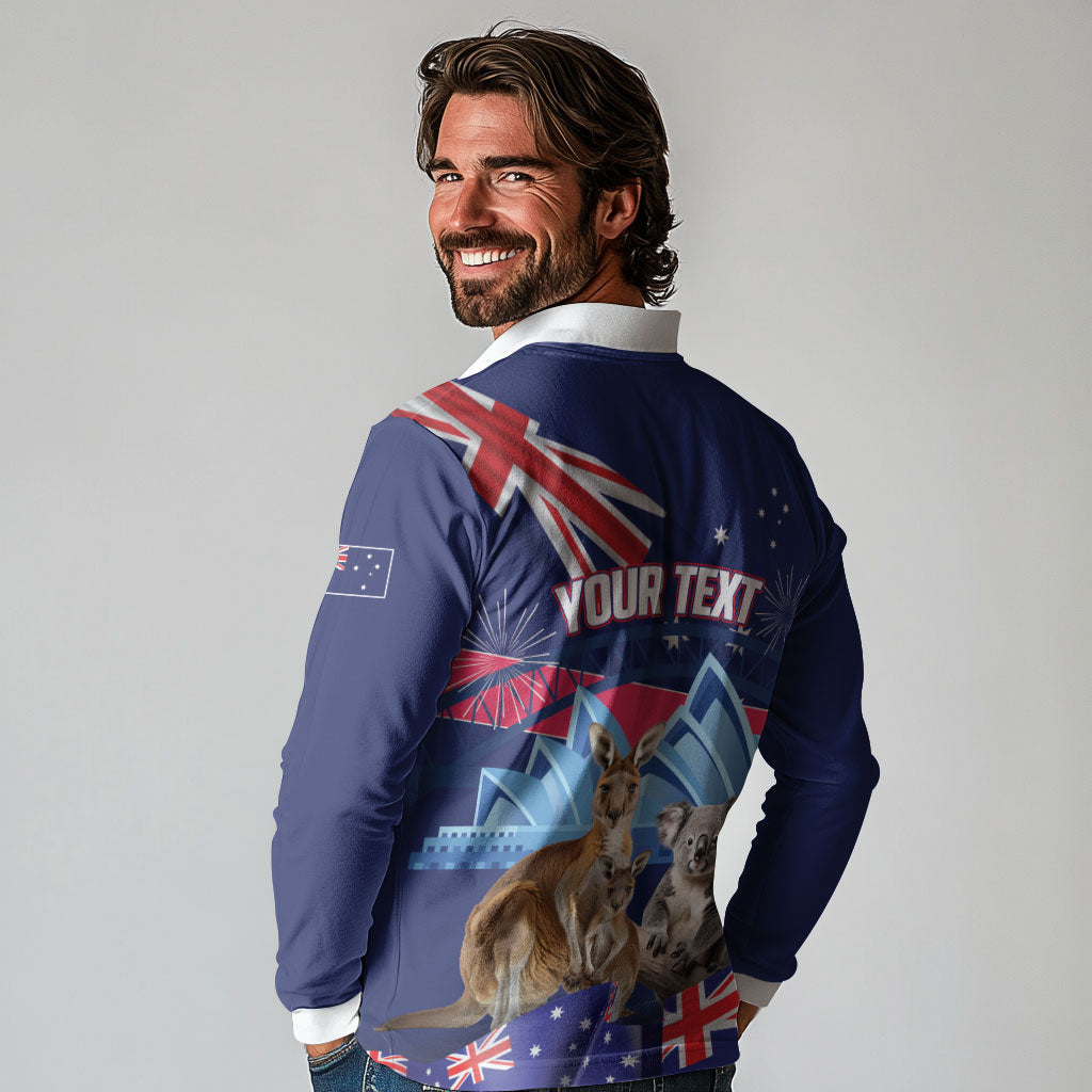 Personalised Australia Kangaroo Koala Long Sleeve Polo Shirt Aussie Flag Inspired