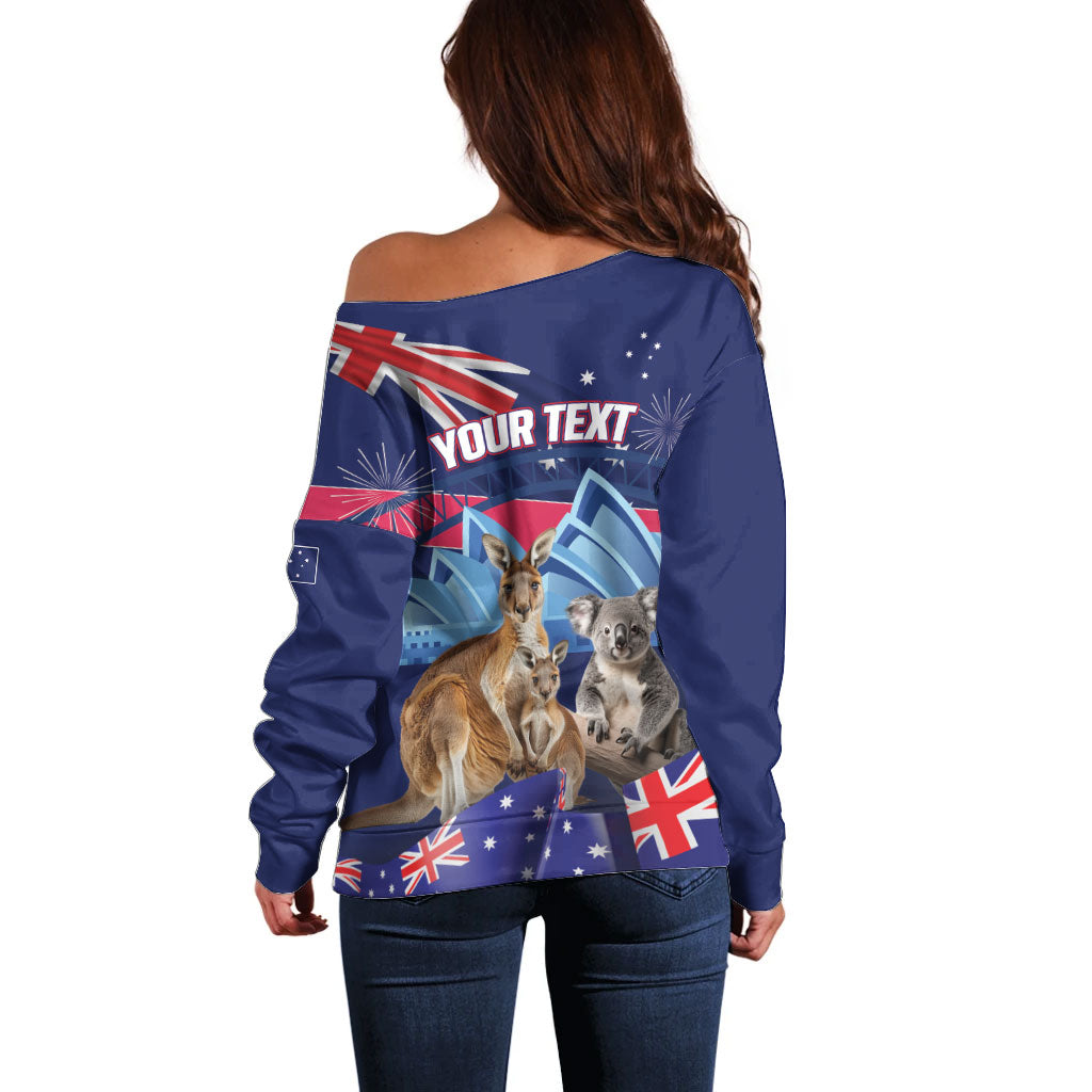 Personalised Australia Kangaroo Koala Off Shoulder Sweater Aussie Flag Inspired
