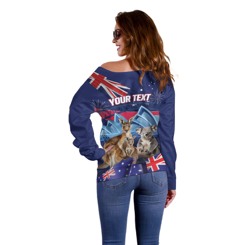 Personalised Australia Kangaroo Koala Off Shoulder Sweater Aussie Flag Inspired