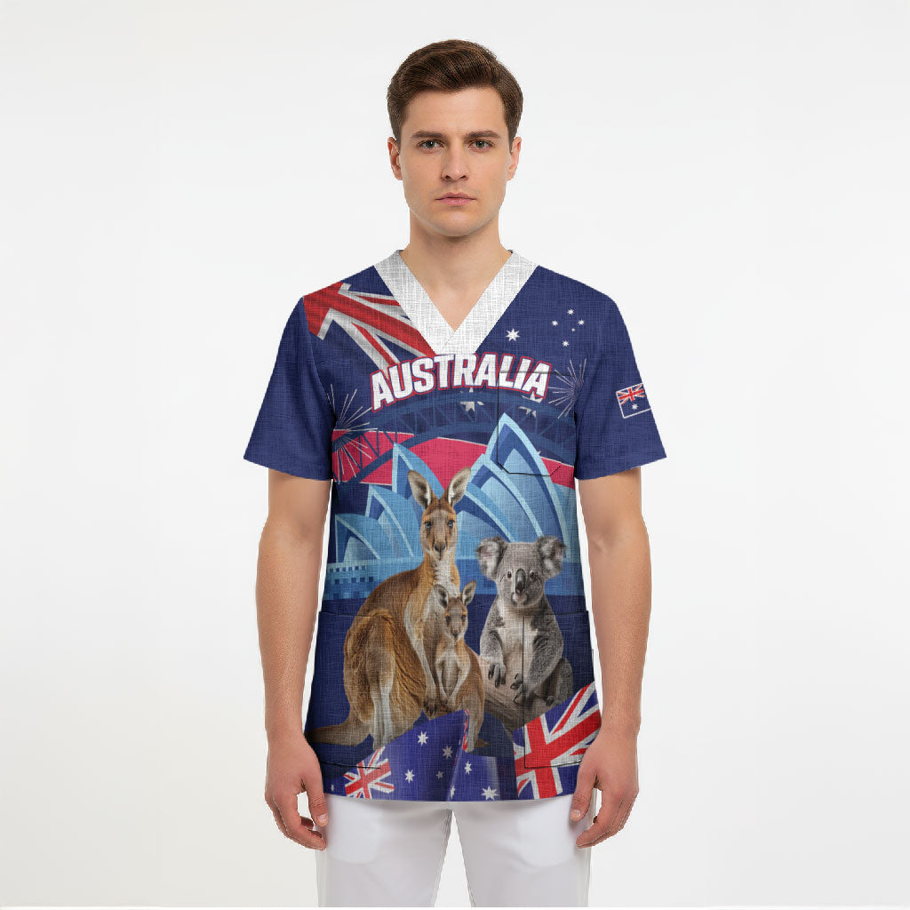 Personalised Australia Kangaroo Koala Scrub Top Aussie Flag Inspired
