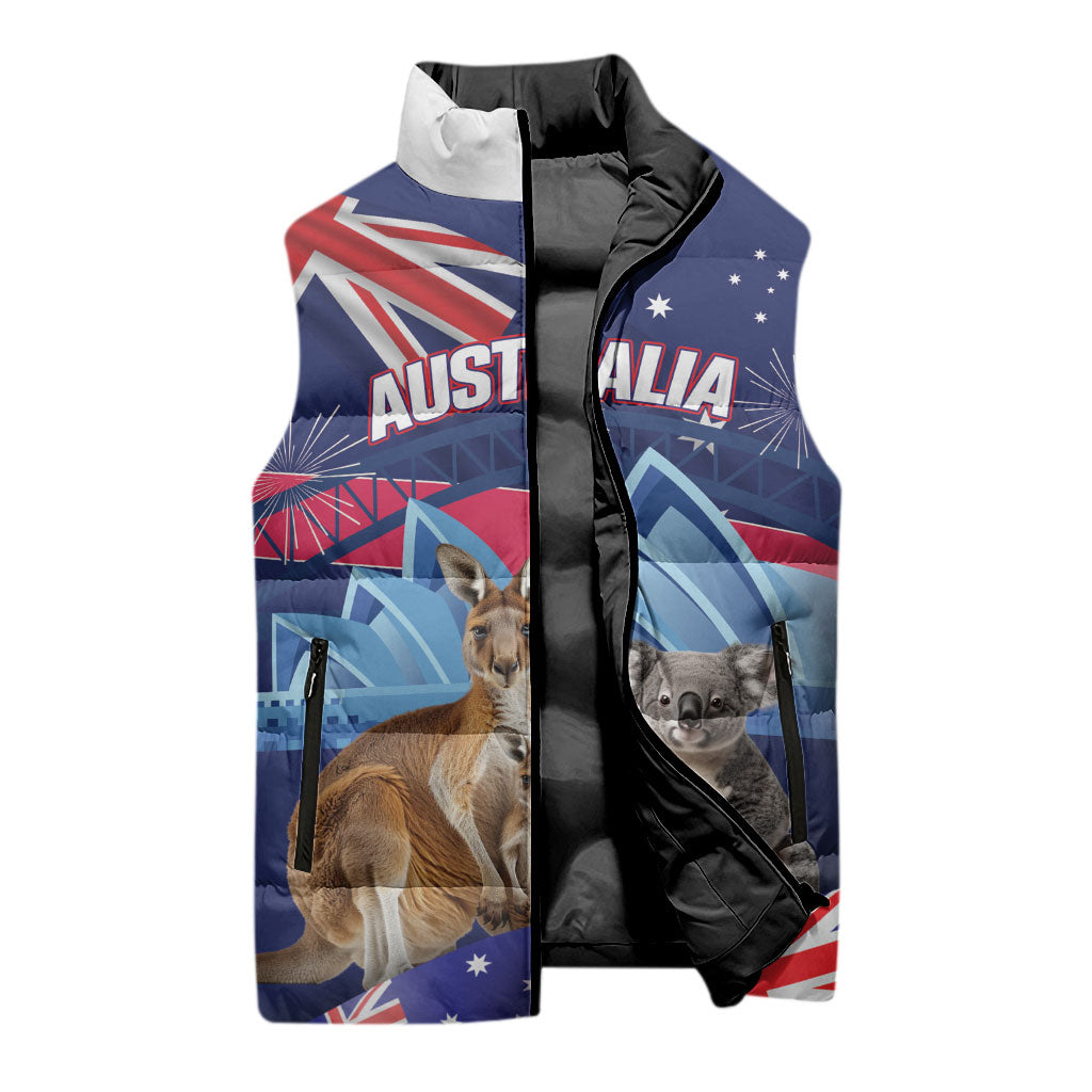 Personalised Australia Kangaroo Koala Sleeveless Puffer Jacket Aussie Flag Inspired