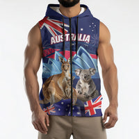 Personalised Australia Kangaroo Koala Sleeveless Zip Hoodie Aussie Flag Inspired