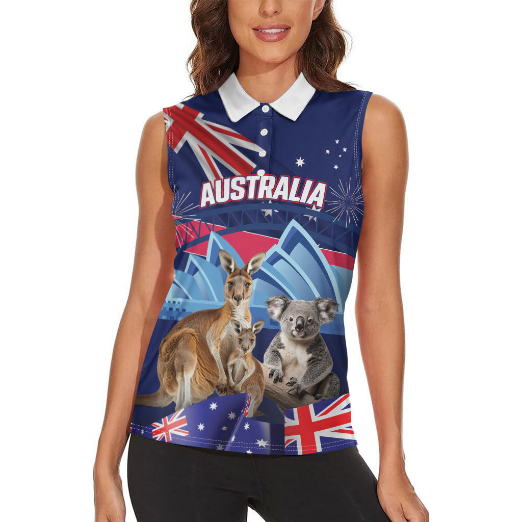 Personalised Australia Kangaroo Koala Women Sleeveless Polo Shirt Aussie Flag Inspired