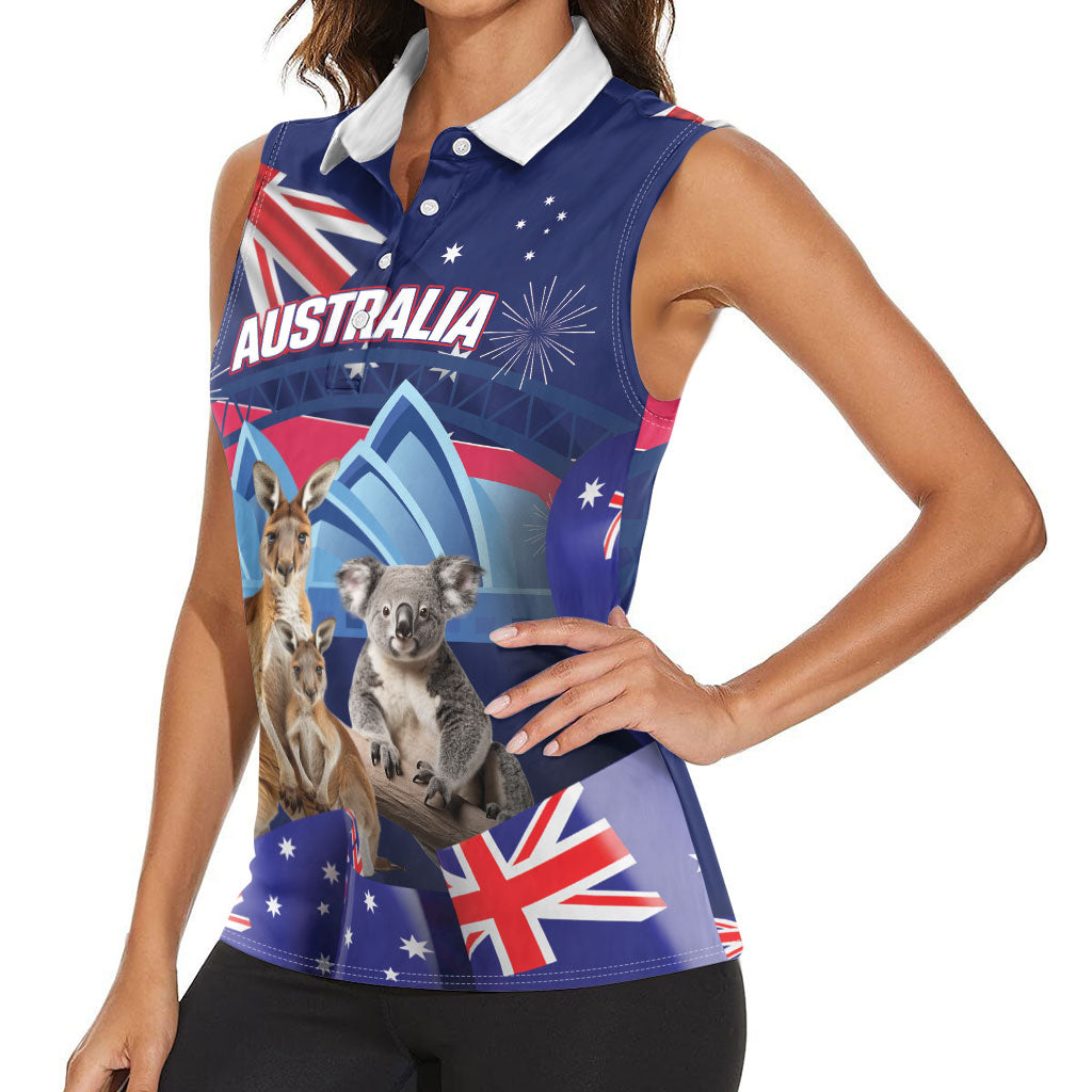 Personalised Australia Kangaroo Koala Women Sleeveless Polo Shirt Aussie Flag Inspired